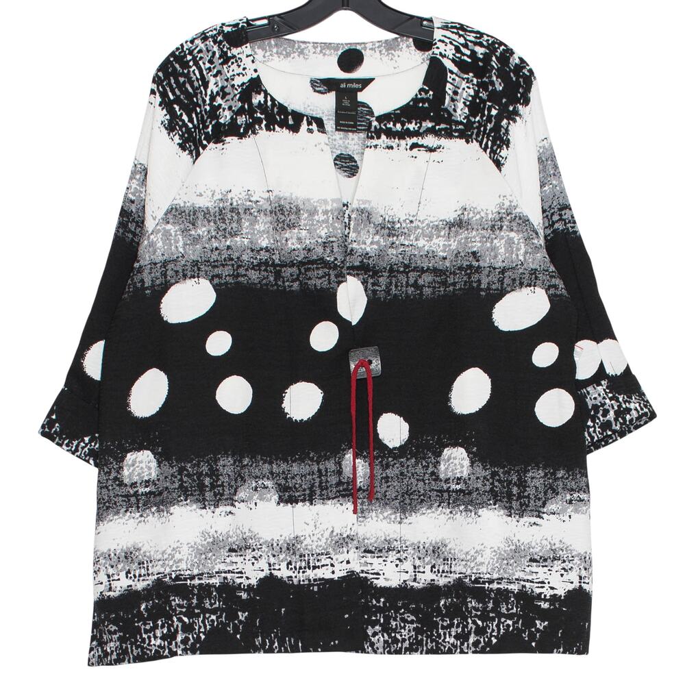 NWT Ali Miles Abstract Jacket Black White Artsy Lightweight Button 3/4 Sleeve L